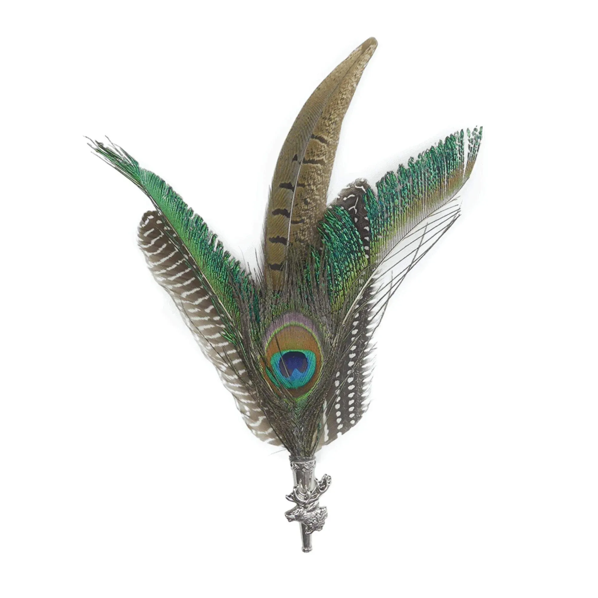 Pheasant & Peacock Hat Pin & Feathers with Stag Medallion