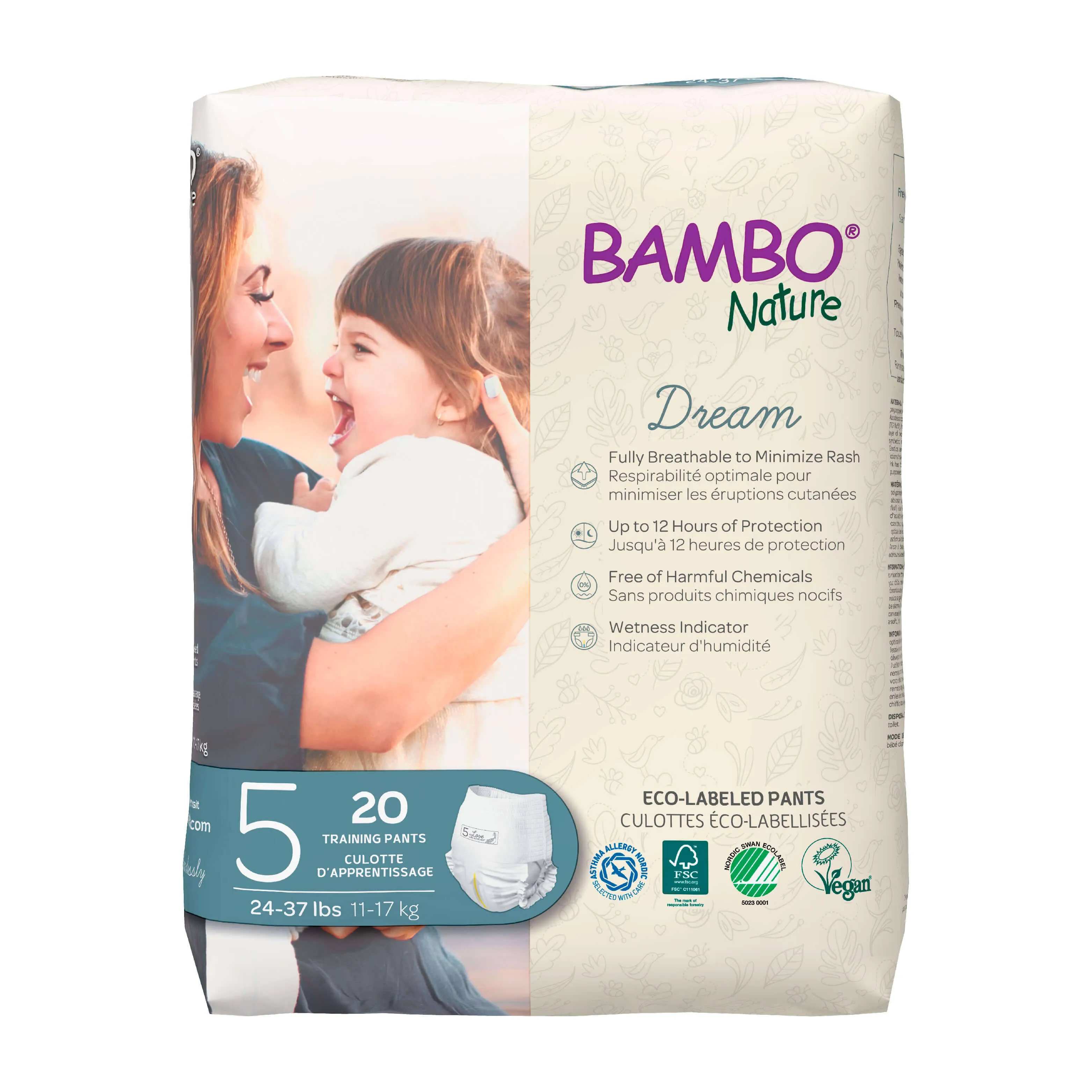 Bambo Nature Dream Unisex Training Pants, Size 5, 20 Count, 10 Packs, 200 Total