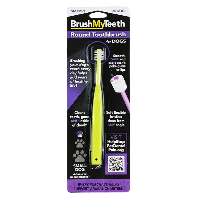 Brush My Teeth Small Dog Toothbrush, Round Soft Flexible Bristles for Safe and