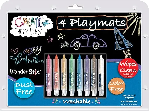 The Pencil Grip Create Everyday Black Board Playmat Kit with 8 Wonder Stix (TPG648)