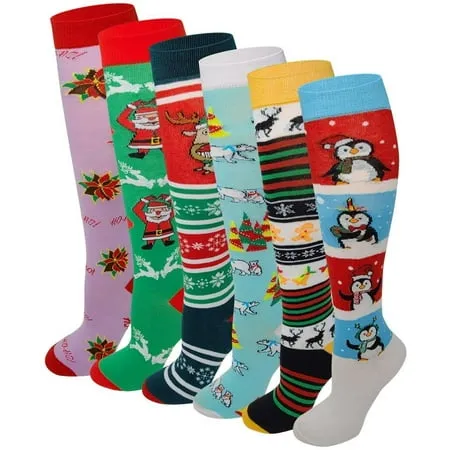 Sumona 6 Pairs Women's Fancy Design Multi Colorful Patterned Knee High Socks