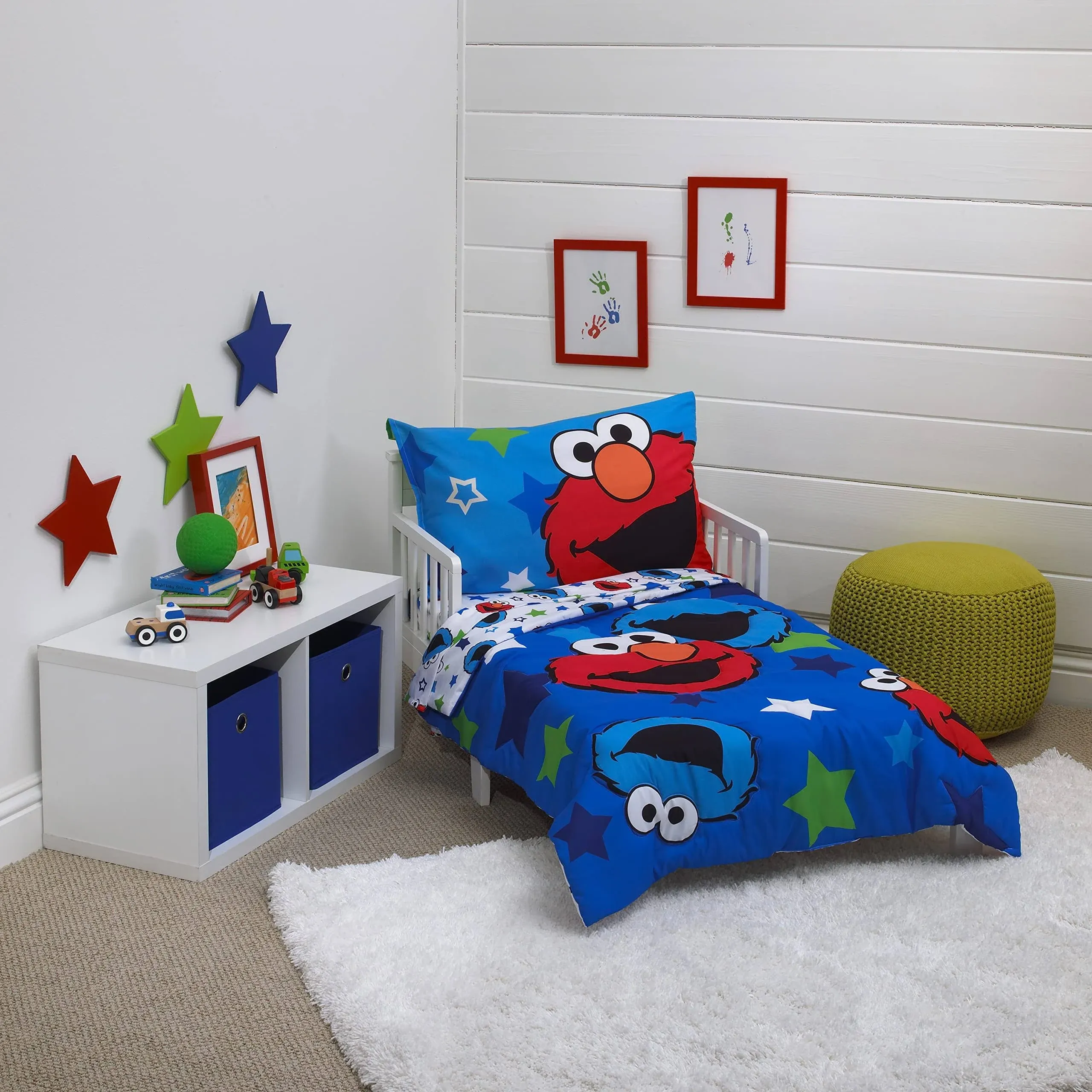 Sesame Street Awesome Buds Elmo/Cookie Monster 4 Piece Toddler Bed Set,