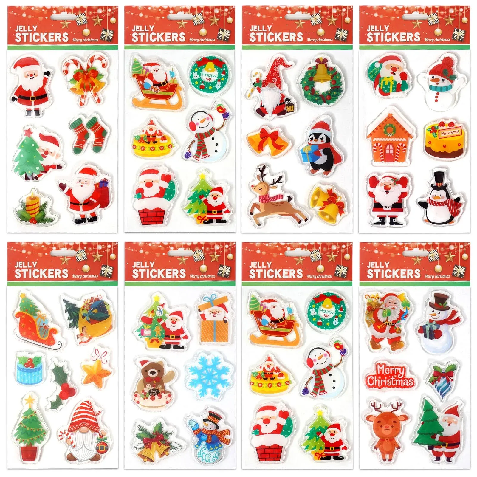 Christmas Gel Window Clings - Jelly Stickers Featuring Santa, Snowman, and More for Kids - Glass Winter Xmas Decorations - Reusable and Removable Holiday Home Office Décor, 49 PCS.