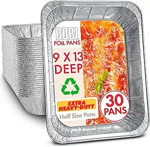 30 pack 9x13 Aluminum Pans Half Size - Extra Heavy Duty Deep 9x13 - 30 Pans