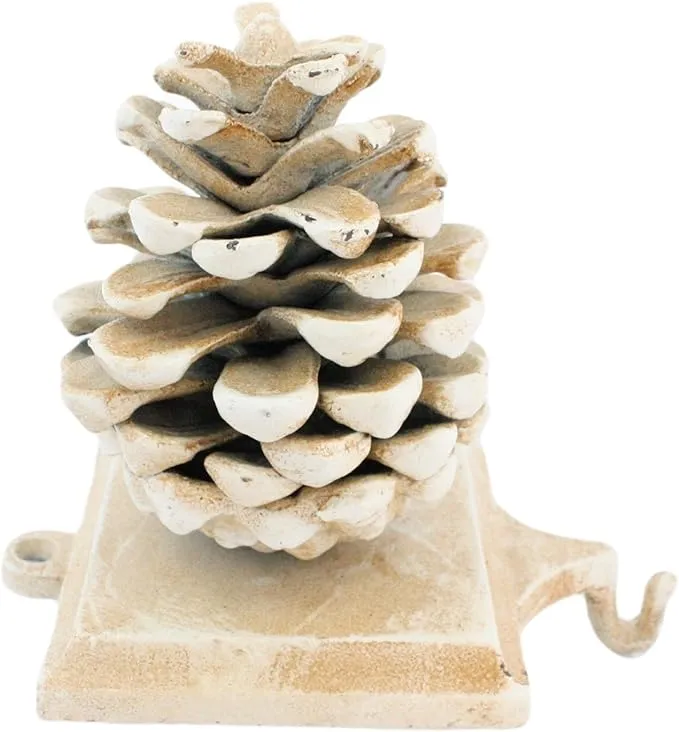 Pinecone Stocking Holder - Cast Iron - White