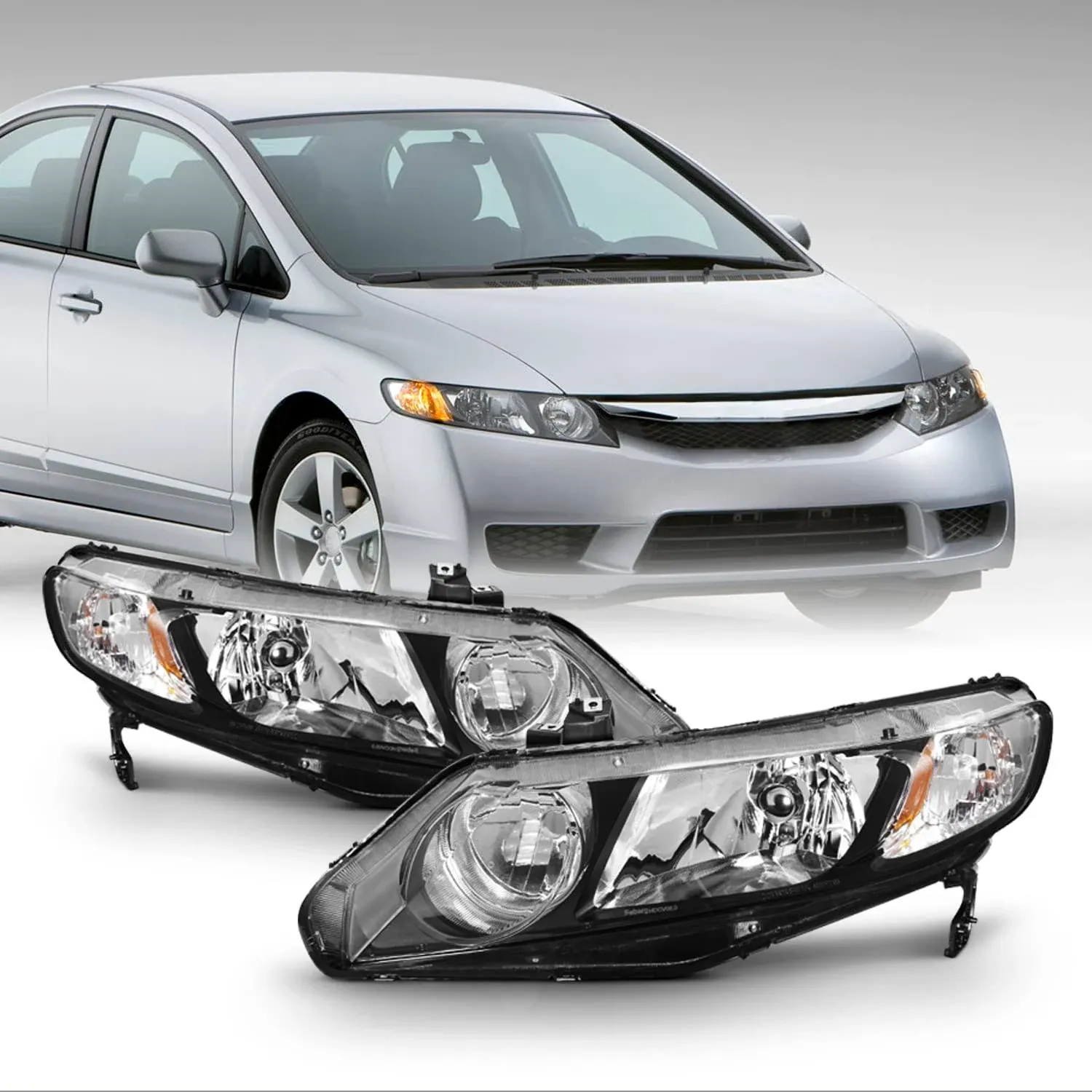 AKKON - for 2006-2011 Honda Civic 4-Door Sedan Left + Right Black Replacement ...