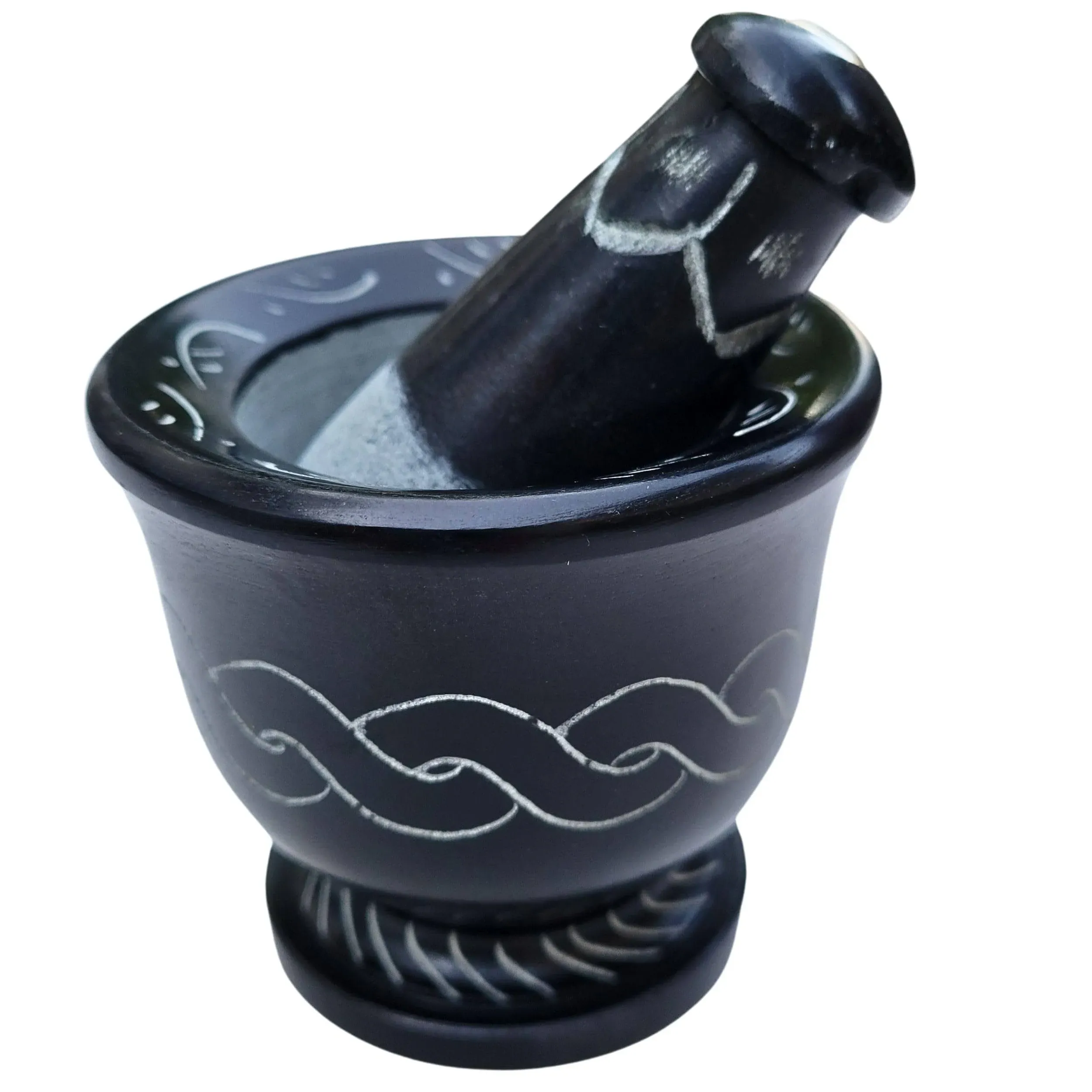 Black Mortar and Pestle Herb Grinder Set, Soapstone Celtic Knot Pestle & Mortar Resin, Herb, Spice Grinder for Pagan, Wiccan Altar Supplies