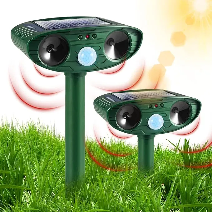 2 PCS Ultrasonic Animal Repellent Outdoor Solar Animal Deterrent with Motion Detection & LED Flashing Light,Keep Animals Cat Rat Deer Raccoon Fox Dog Away from Lawn and Garden