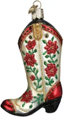 Old World Christmas 32160 Glass Blown Christmas Cowgirl Boot Ornament