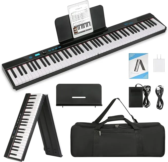 Gymax 88-Key Folding Electric Piano Keyboard Semi Weighted Full Size MIDI White