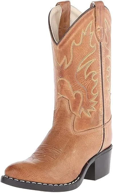 Old West Boys' Narrow J-Toe Western Boots, 2-Row Stitch, 9 in., Tan