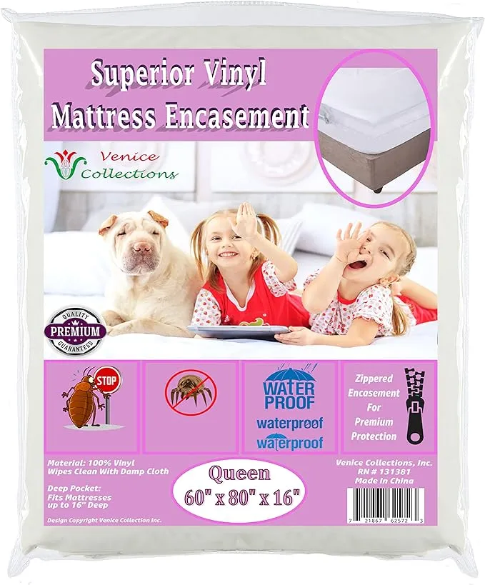 Superior Extra Heavy 8 Gauge Vinyl Mattress Protector Zippered Encasement Cover 100% Waterproof Queen