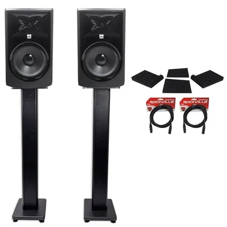 (2) JBL 308P MkII 8 Powered Studio Monitors+Stands+Isolation Pads+XLR Cables