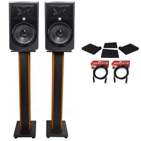 (2) JBL 308P MkII 8 Studio Monitors+36 Stands+Isolation Pads+XLR Cables