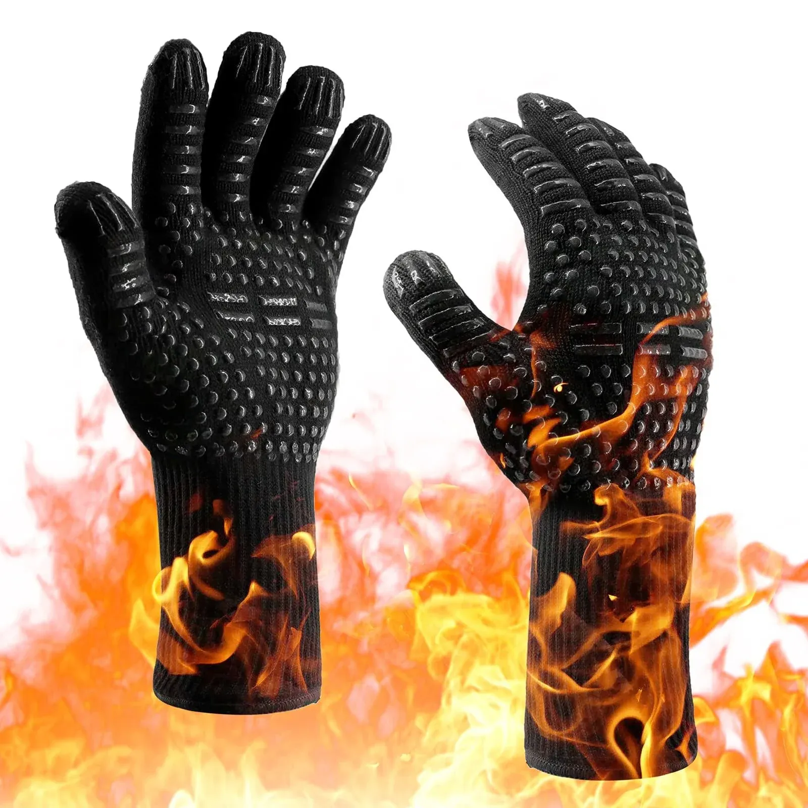 MOAMI Oven Gloves 932°F Heat Resistant Gloves, XL Size Cut-Resistant Grill Gloves, Non-Slip Silicone BBQ Gloves, Kitchen Safe Cooking Gloves for Men