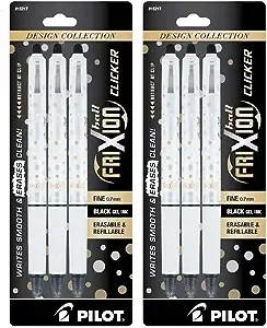 PILOT (2) FriXion Clicker Erasable Design Collection Dots, Refillable & Retractable Gel Ink Pens, Fine Point (0.7mm), Black Ink, 3-Pack (15217)