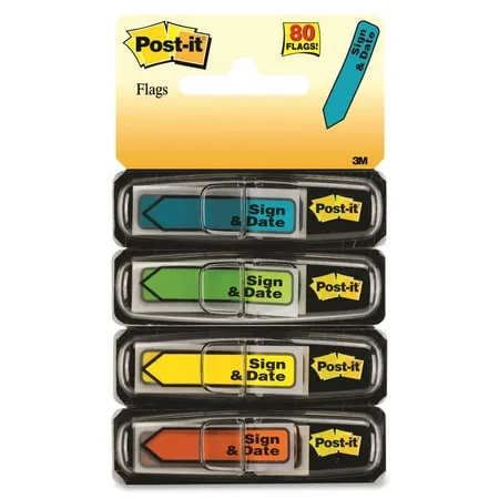 Post-it Message Flags Sign and Date 30/Dispenser 4 Dispensers/Pack.47 in Wide ...