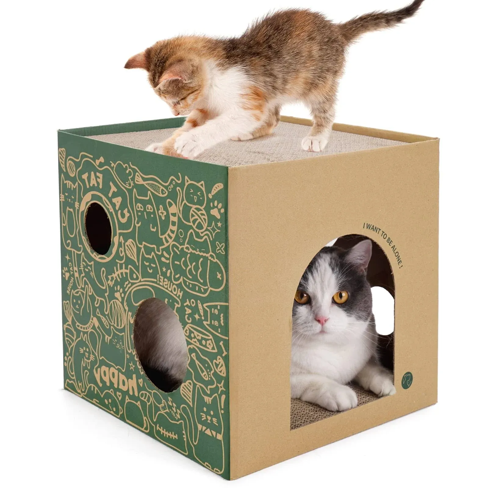 Cardboard Cat House with 2 Story Scratch Pads Cat Play House for Indoor Catsor Cat