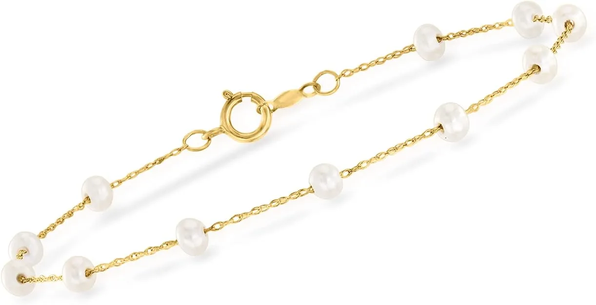 Ross-Simons RS Pure 3-3.5mm Cultured Pearl Station Bracelet in 14kt Yellow Gold. 7 inches