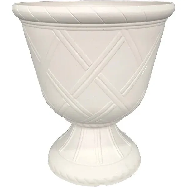 Arcadia Garden Products Lattice 14 in. W x 16 in. White Plastic Urn