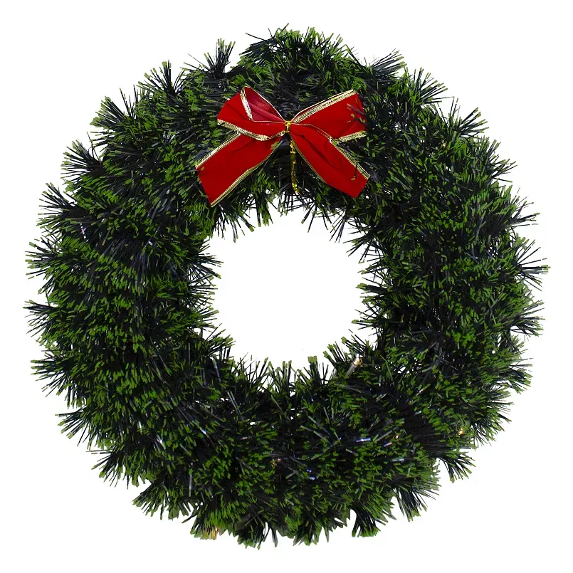 Northlight 17" Pre-Lit Green Tinsel Artificial Christmas Wreath with Bow