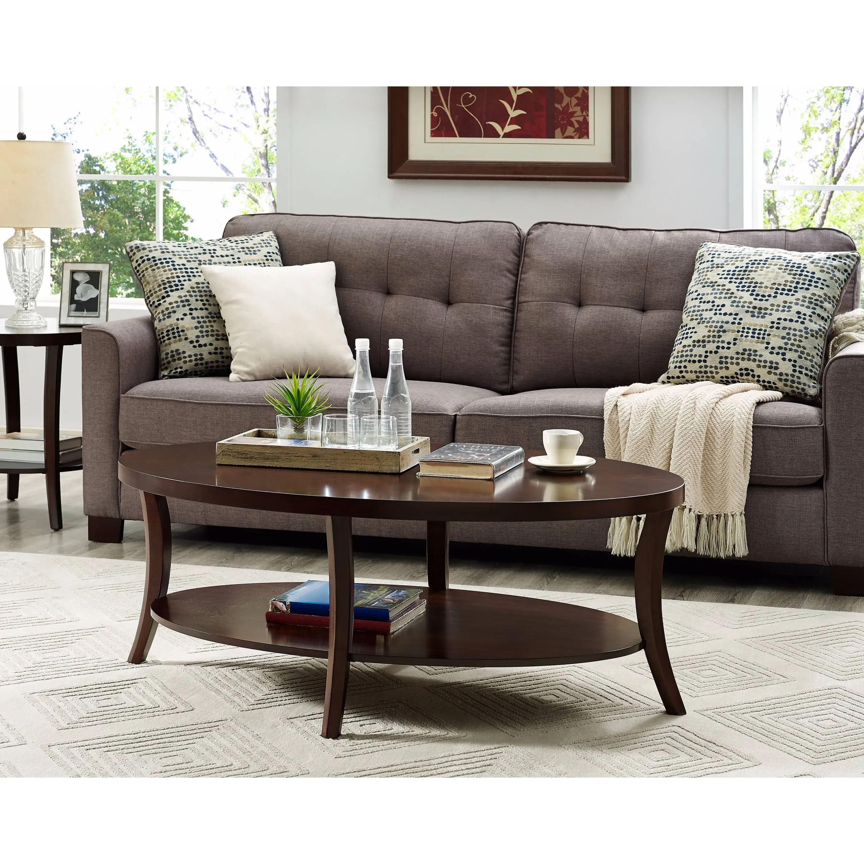 Roundhill Perth 3-Piece Espresso Oval Coffee Table with End Tables Set