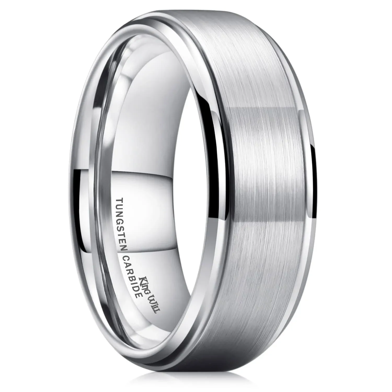 King Will Basic Mens Tungsten Carbide Ring 8mm Polished Beveled Edge Matte ...