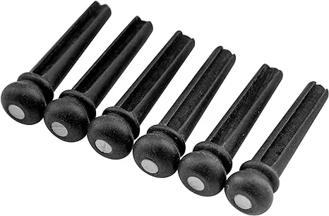 Musiclily Pro Slotted Ebony Acoustic Guitar Bridge Pins, Black with 3mm White Pearl Shell Dot (Set of 6)