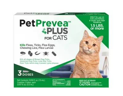 PetPrevea Plus Flea and Tick Prevention Spot Treatment for Cats, 1 Month Supply, +1.5lbs., 3 Doses