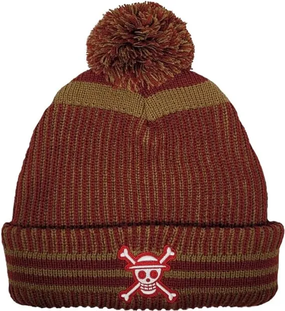 One Piece Straw Hat Pirate Rib Stitch Pom Pom Beanie