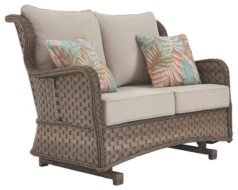 Ashley Clear Ridge P361-835 Loveseat Glider with Cushion in Light Brown