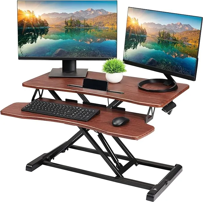 Techorbits Standing Desk Converter - 37 inch MDF Wood Adjustable Sit to Stand Up Desk Riser - Black