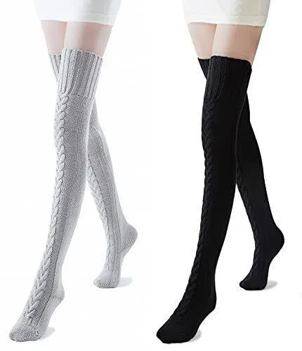 Pcavin Women&#039;s Thigh High Socks Over the Knee Cable Knit Boot Socks Long Warm...