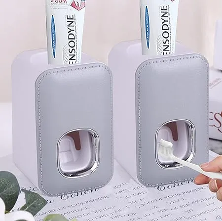 Toothpaste Dispenser, 2 PCS Automatic Toothpaste Squeezer Dispenser for Kids & Family Shower, is Wall Mount Bathroom Accessories with Super Sticky Suction Pad. (2 Light Grey)