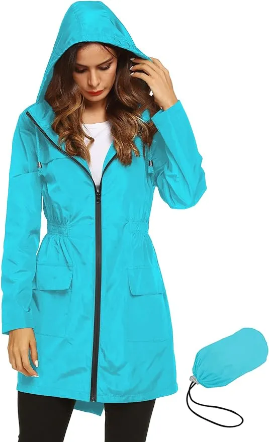 LOMON Womens Lightweight Packable Outdoor Raincoat Windproof Hoodies Trench Rain ...