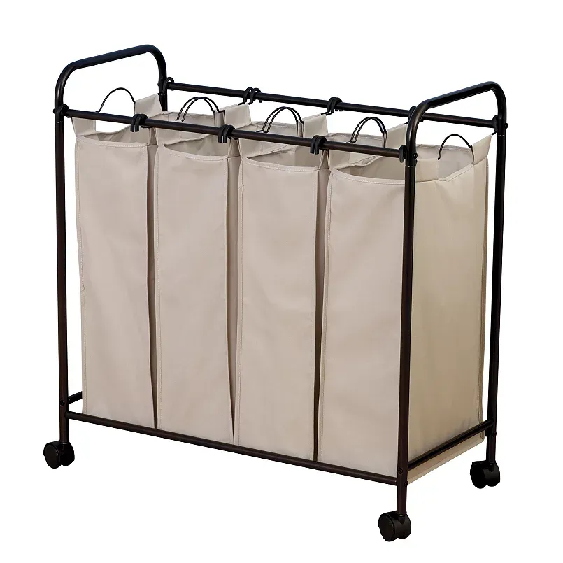 Household Essentials Rolling Quad Laundry Hamper, Natural Bronze