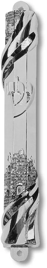 My Daily Styles Mezuzah Case - Metal Silver-Tone Jewish Blessing for Home Old City Design, 6"