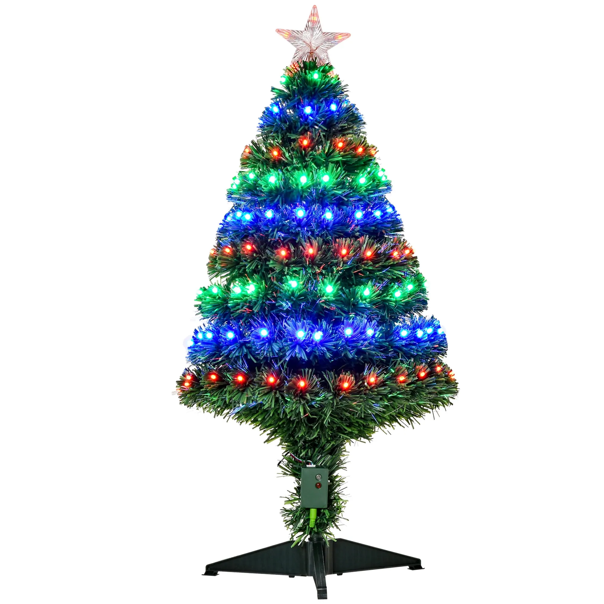 HOMCOM 2.5ft Tall Pre-Lit Douglas Fir Tabletop Artificial Christmas Tree with Fiber Optic Lights and 85 Tips, Green