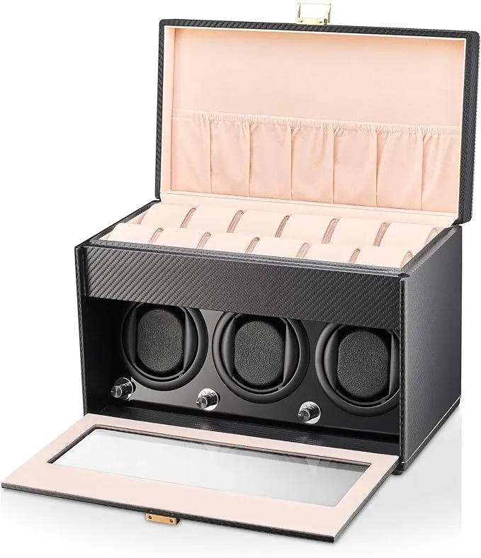 Watch Winder and Storage Box for Winding 3 Automatic Watches and 12 Watch Storage ...