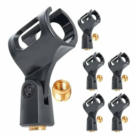 5 Core Microphone Mic Clip Holder for Mic Stand Universal Adjustable with 5/8" Male to 3/8" Female Screw Adapter Suitable for Handheld Microphones, 6-