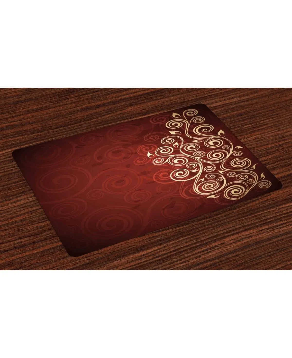 Burgundy Place Mats Set of 4 Floral Swirls Ivy Image Ombre Details Grunge Bac...