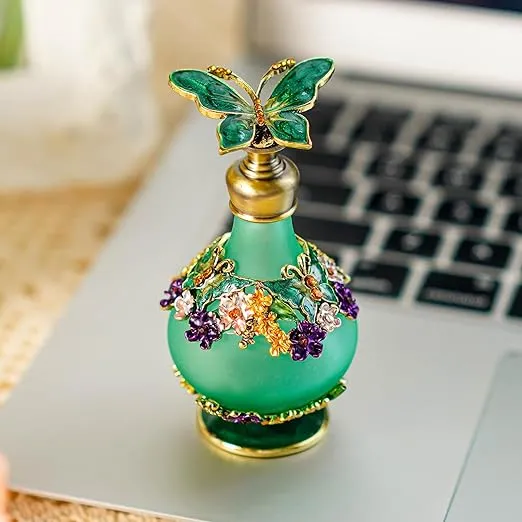 YU FENG Vintage Crystal Perfume Bottles Empty Refillable Butterfly Flowers Decor Glass Perfume Bottle for Essential Oils