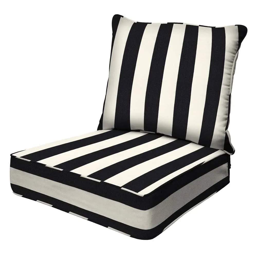 Honeycomb Outdoor Deep Seating Cushion Set - Cabana Stripe Black & Ivory