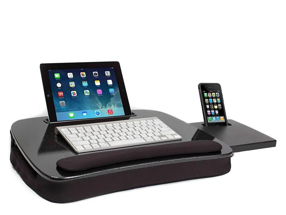 BirdRock Home Casual Lap Desk with Tablet and Smartphone Slots, Slide Out Mouse Deck, Clear Finish