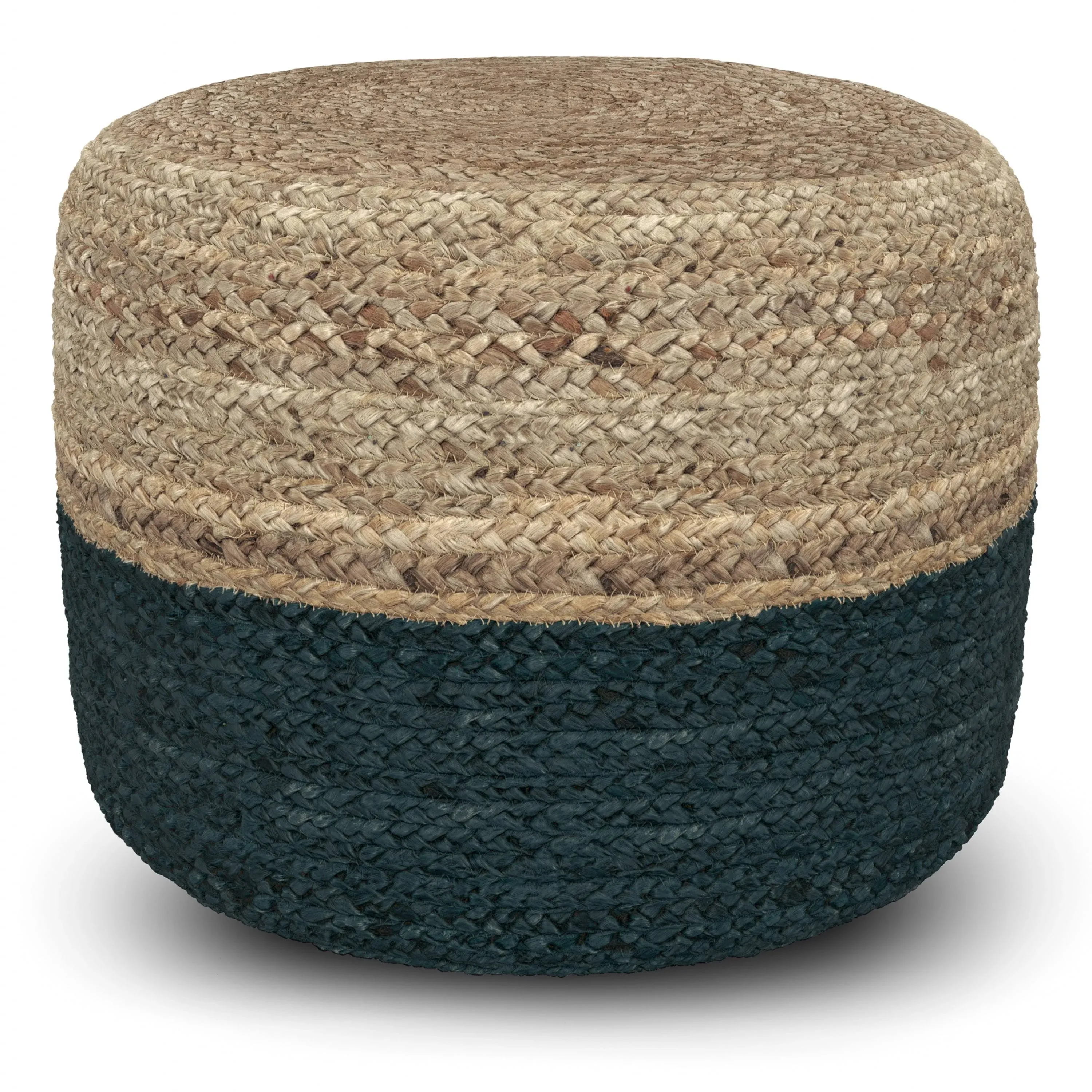 Simpli Home Lydia Round Pouf in Teal/Natural