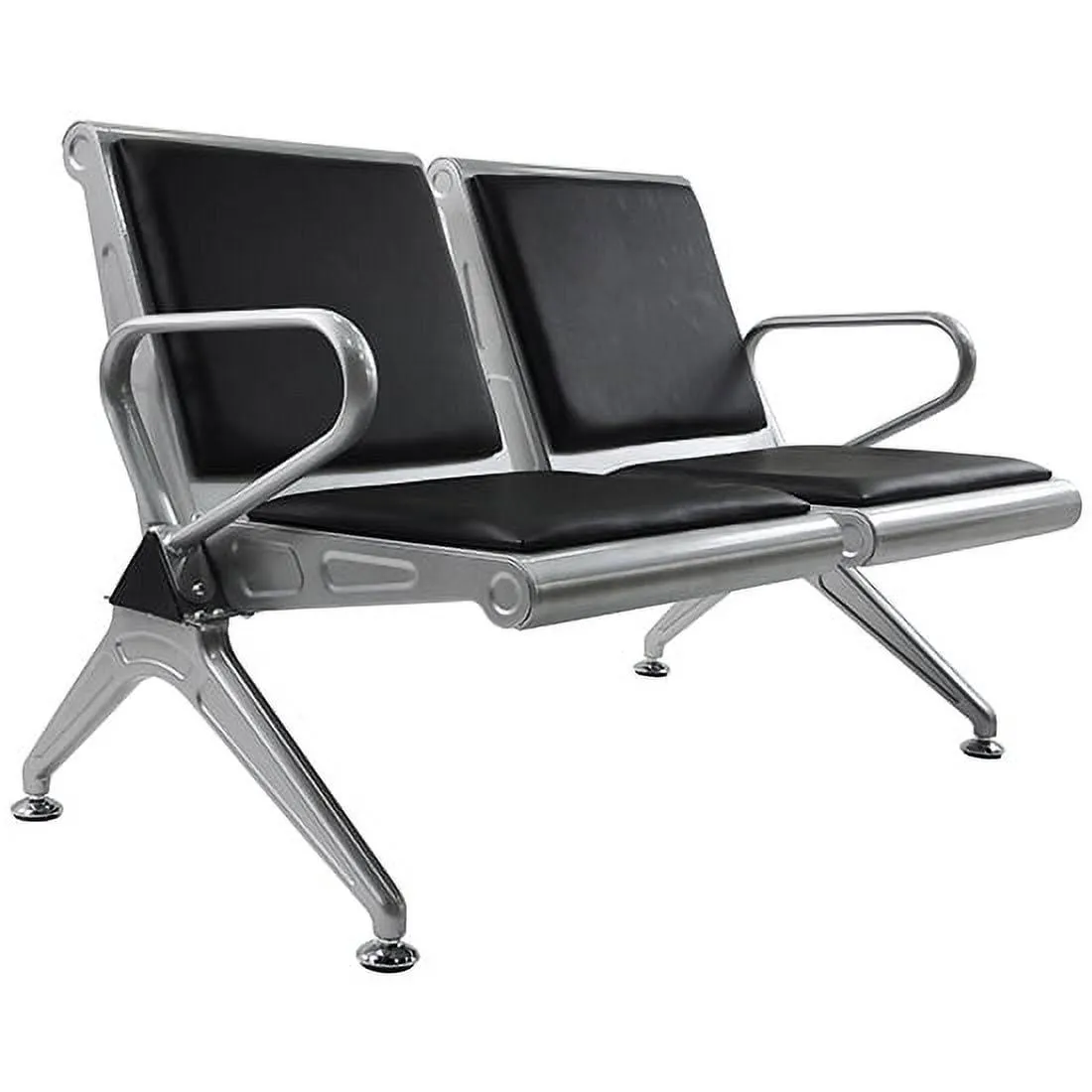 2-Seat Reception Chair Waiting Room Salon Barber Airport Steel Bench w/ Leather