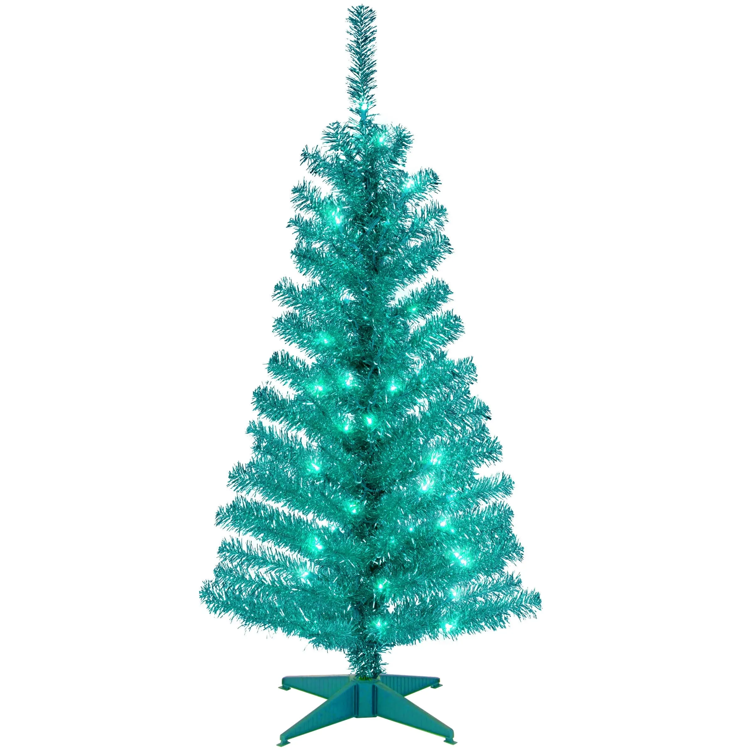 National Tree Turquoise Tinsel Tree with Clear Lights 4'