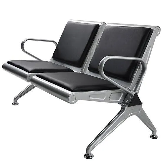 2-Seat Steel Reception Chair Salon Bank Airport Waiting Room Bench w/PVC Leather