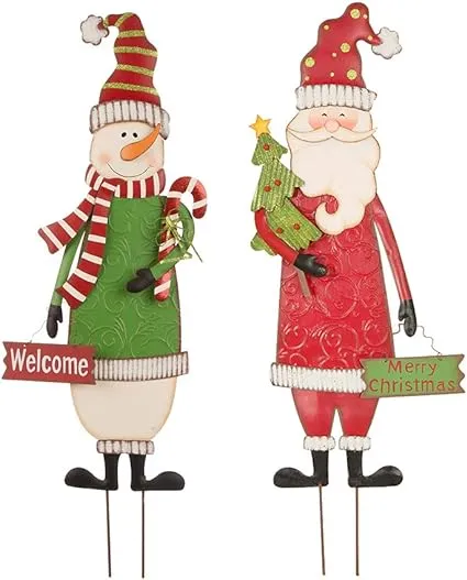 Glitzhome Snowman & Santa Yard Stake Set of 2