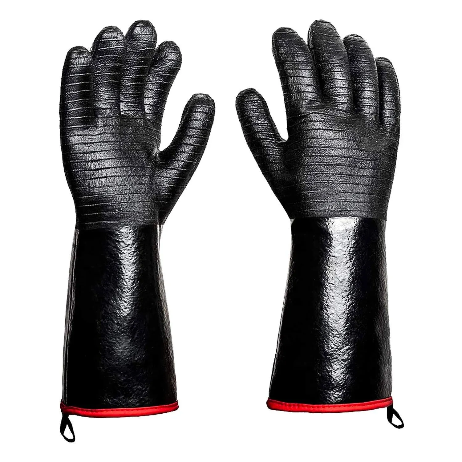 932°F Heat Resistant Gloves Non-Slip BBQ Gloves Waterproof Kitchen Gloves Fireproof Grilling Gloves Oil Resistant Barbecue Gloves Neoprene Coated Black Gloves for Fryer, Baking, Oven, Smoker,14in